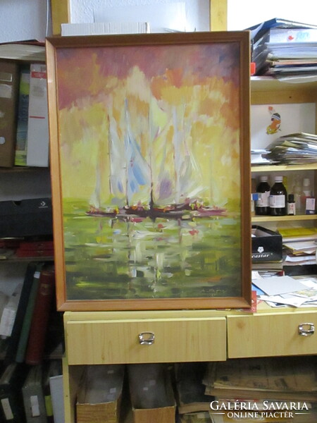 M. Kiss József (1936-1999):  Vitorlások, olaj farost