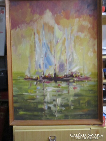 M. Kiss József (1936-1999):  Vitorlások, olaj farost