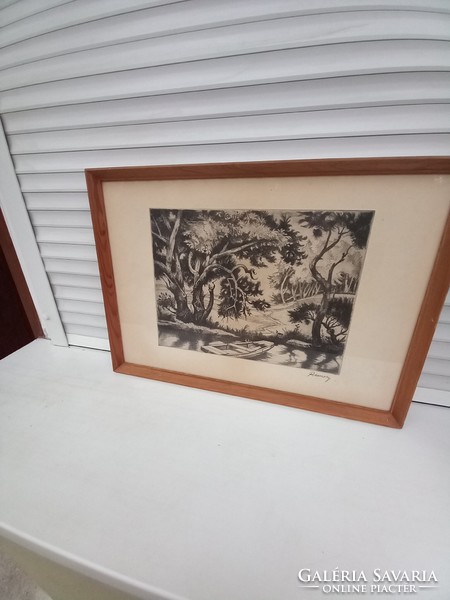 Remsey  Jenő    Vízparton rézkarc