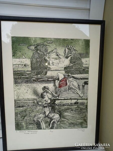 Eszik  Alajos  Zónamalac ingerelgetése rézkarc