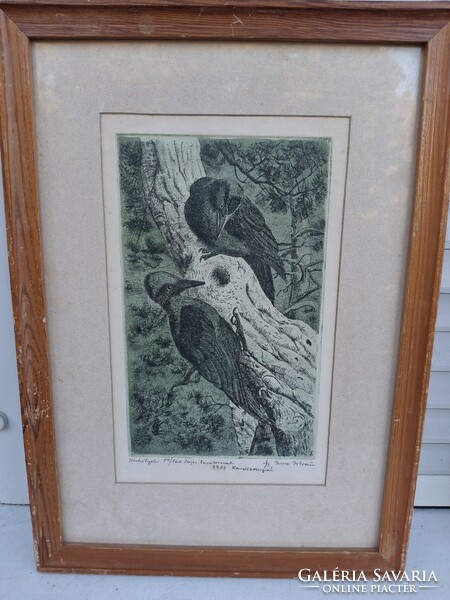 Imre István  Harkályok 1987 Rézkarc