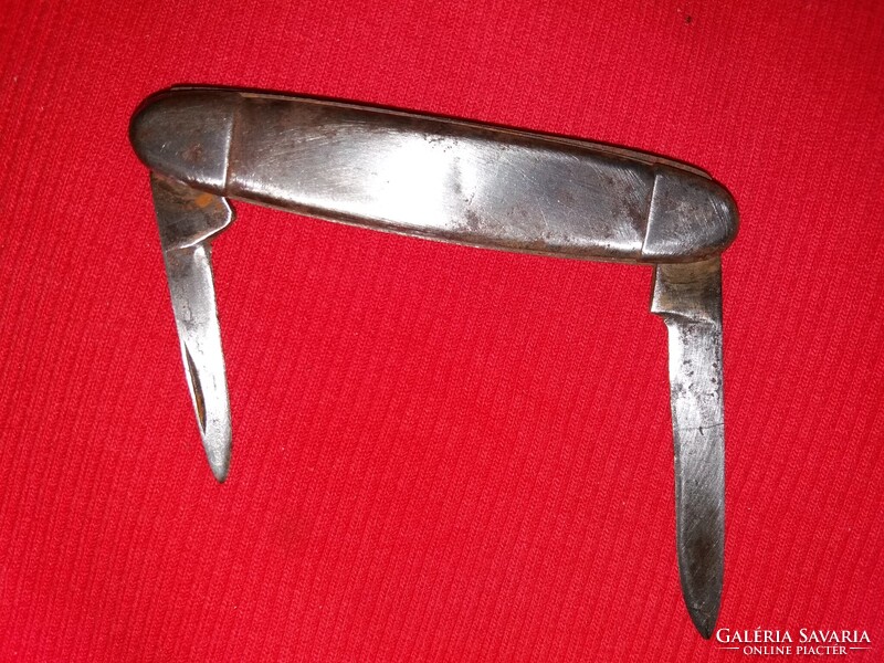 Antik fémnyelű kicsi zsebkés /cserkész bicska kinyitva penge végekig 18 cm a nyél 8 cm képek szerint