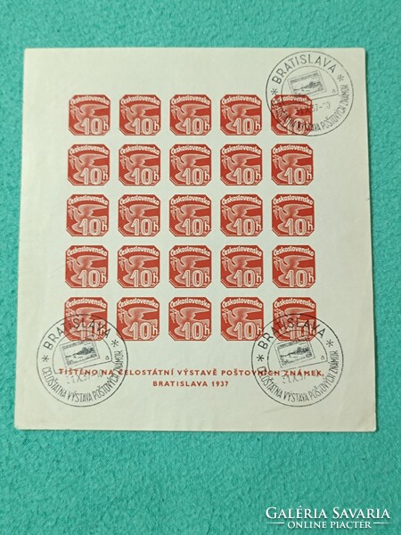 Külföldi blokk, kisív - Csehszlovákia 1937 - Újságbélyeg pecsételt ív (*)
