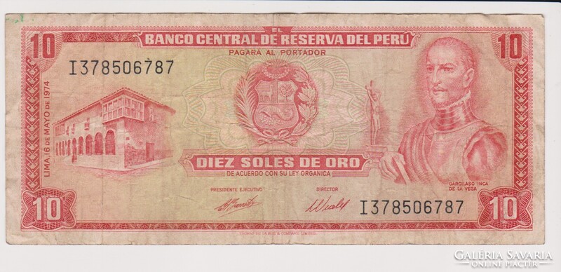 Peru 10 soles de oro 1974 F