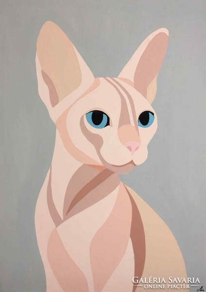 Kék tekintet c. Modern szfinx cicás festmény [ingyenes szállítás Jan. 20-ig]