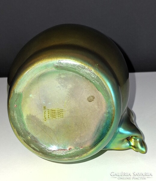 Zsolnay Eozin Váza – Ülő leányalakkal, 24 cm, Hibátlan, vitrin állapot