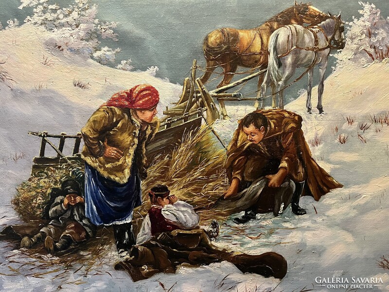 Kolozsváry Pál: Téli  jelenet szekérrel  (1947)