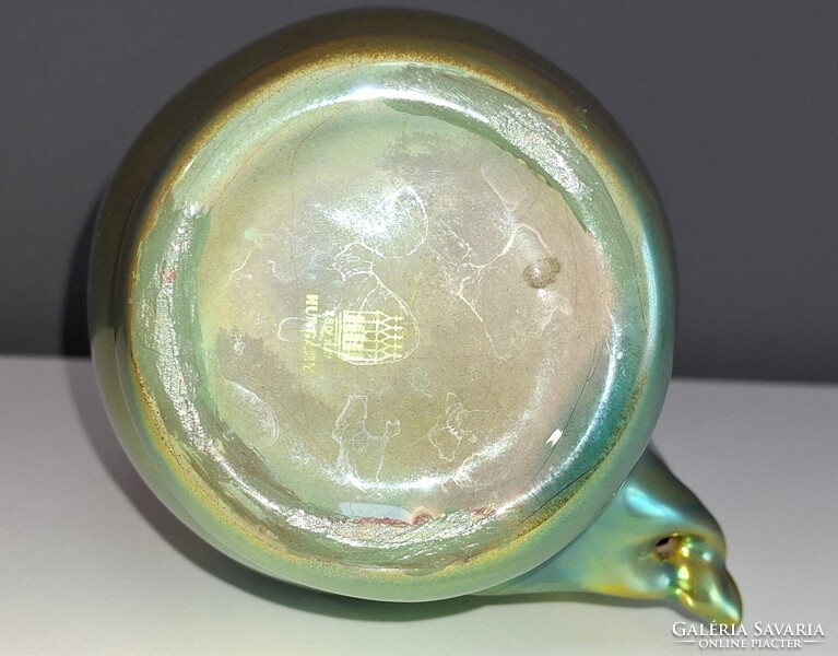 Zsolnay Eozin Váza – Ülő leányalakkal, 24 cm, Hibátlan, vitrin állapot