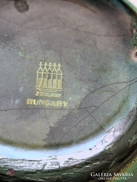 Zsolnay Eozin Váza – Ülő leányalakkal, 24 cm, Hibátlan, vitrin állapot