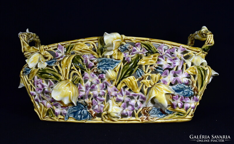 ZSOLNAY ÁTTÖRT MINTÁS HISTORIZÁLÓ KASPÓ - JARDINIERE A MÁLYVA SOROZATBÓL 1890 körül !