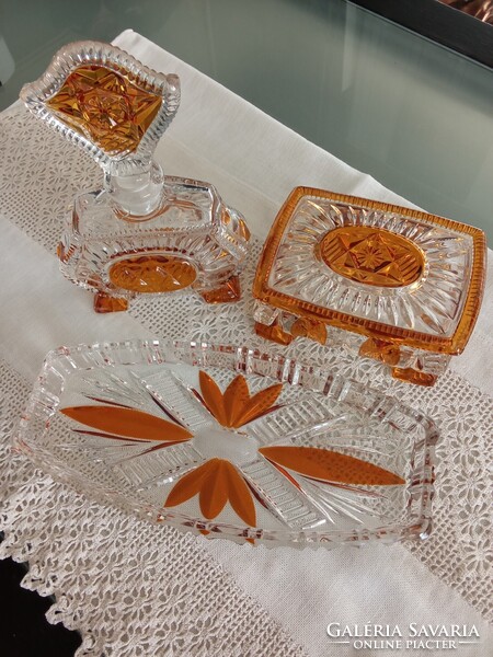 Luxus Art Deco Karl Palda Bomemia Kristály üveg pipere készlet a fésülködő asztalra!