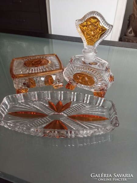 Luxus Art Deco Karl Palda Bomemia Kristály üveg pipere készlet a fésülködő asztalra!