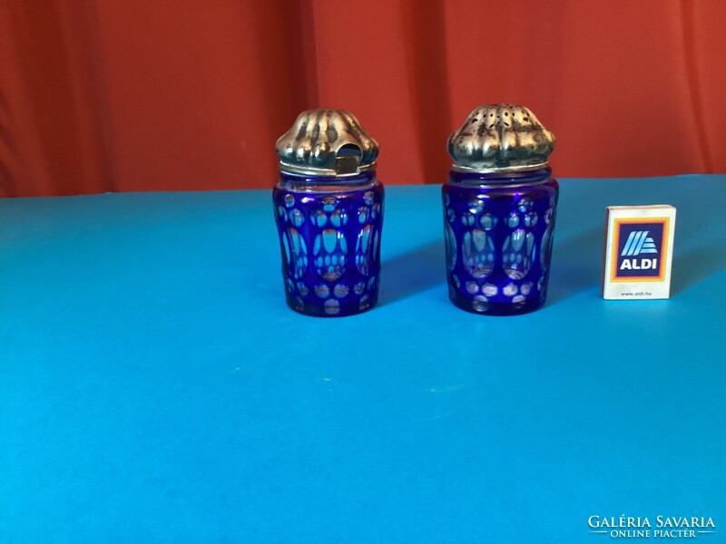 Régi  , ezüstözött fedeles cukortartó és cukorszóró .