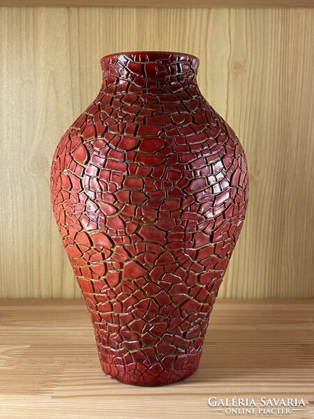 Zsolnay ökörvér mázas repesztett váza