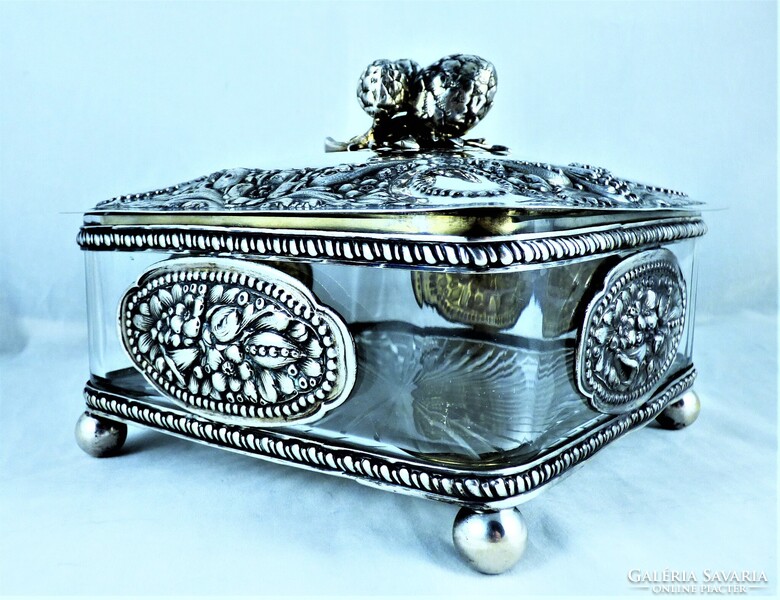 LÉLEGZETELÁLLÍTÓ, ANTIK EZÜST, VAJ, LEKVÁR,  TARTÓ, NÉMET, CA. 1890!!!