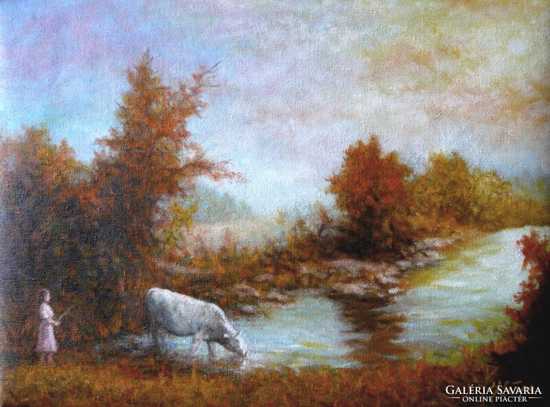 Itatás. Naplemente * Nívós olajfestmény * Hüse J. * Jegyzett *