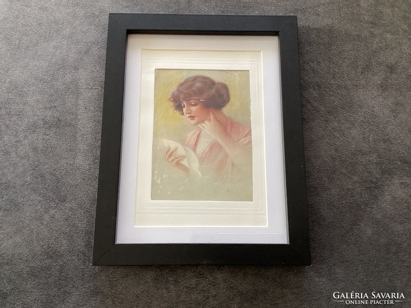 Antik kisméretű nyomat , modern keretben .