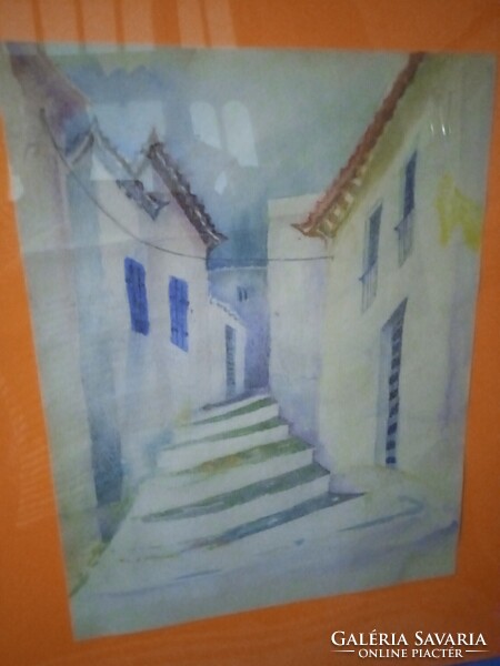 Mediterranean Village painting by unknown artist in Plexi 50 x 70 cm new frame