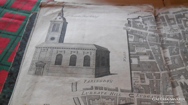 Antik térkép , LONDON 1755.  régi metszet- térkép a belvárosról a Temze Északi partja mentén