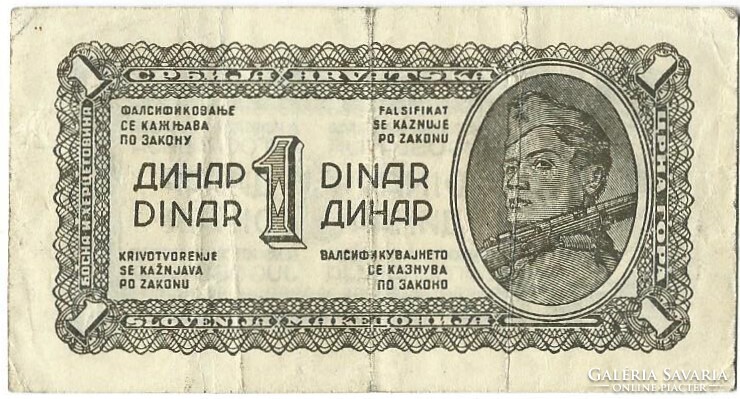 1 dinár 1944 Jugoszlávia Partizán bankjegy 3.