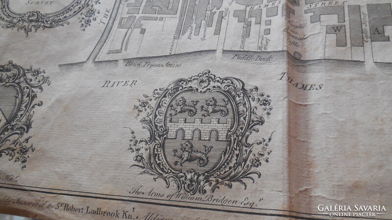 Antik térkép , LONDON 1755.  régi metszet- térkép a belvárosról a Temze Északi partja mentén
