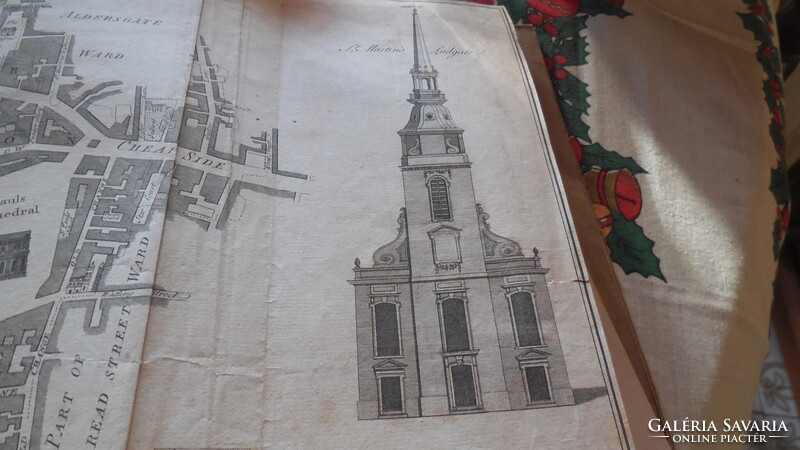 Antik térkép , LONDON 1755.  régi metszet- térkép a belvárosról a Temze Északi partja mentén