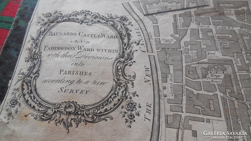 Antik térkép , LONDON 1755.  régi metszet- térkép a belvárosról a Temze Északi partja mentén