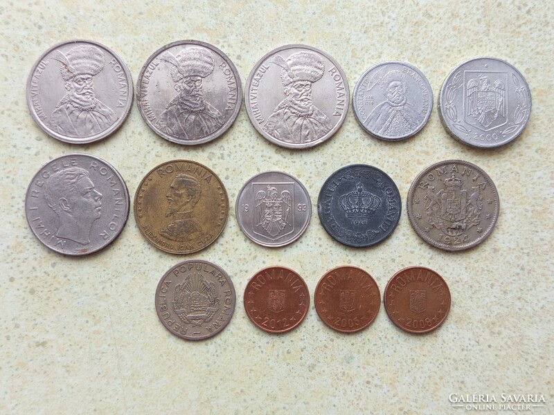 Románia 14 db Különböző Érme 5,25 Bani 2,5,50,100,500,1000 Lej Lei 1924-2008