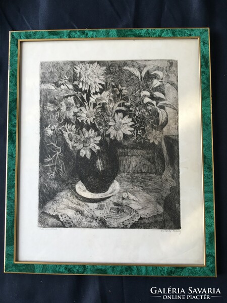 Csisztu Mihály ( 1933-2008 ) , Margaréták című rézkarca .