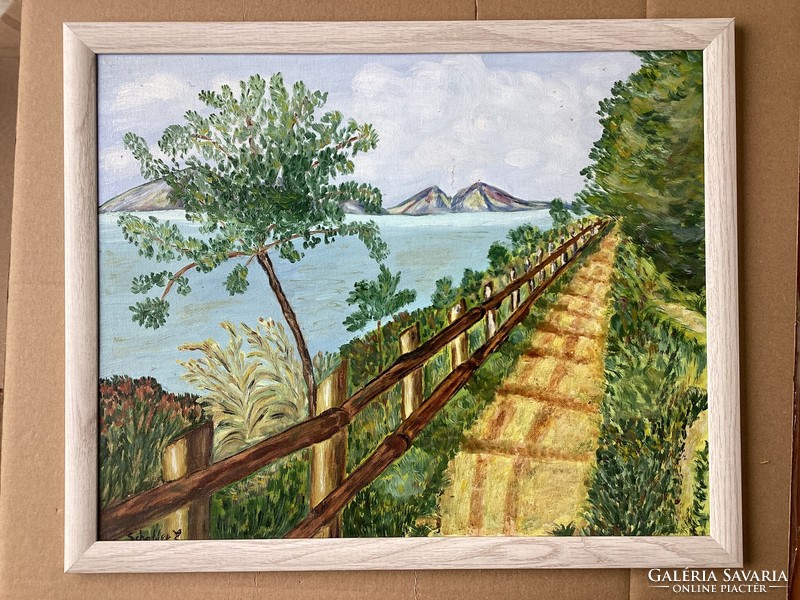 Scheffer Edit , Tájkép kerítéssel .