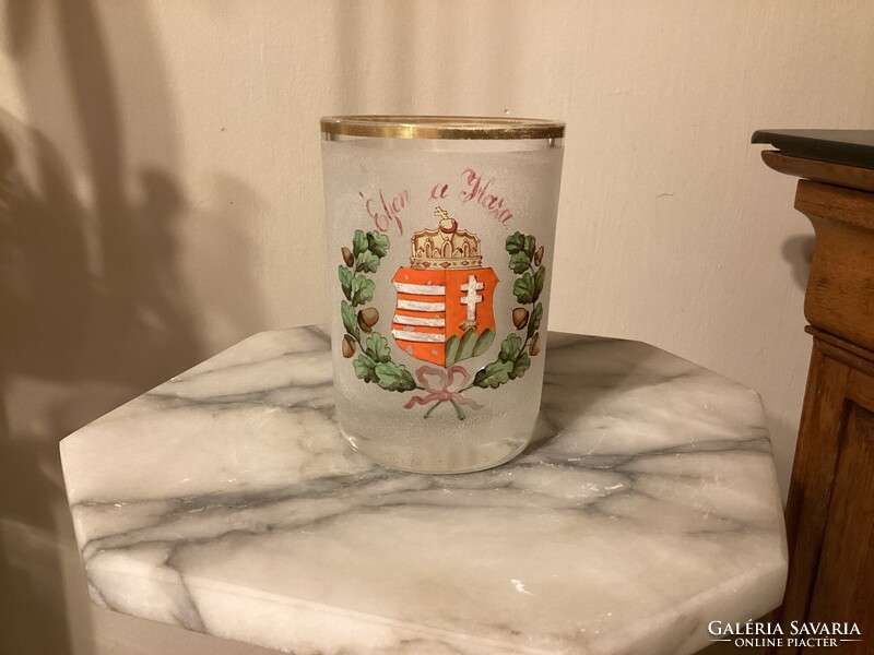 Antik , kézi festésű , savmaratott , Bider Pohár .