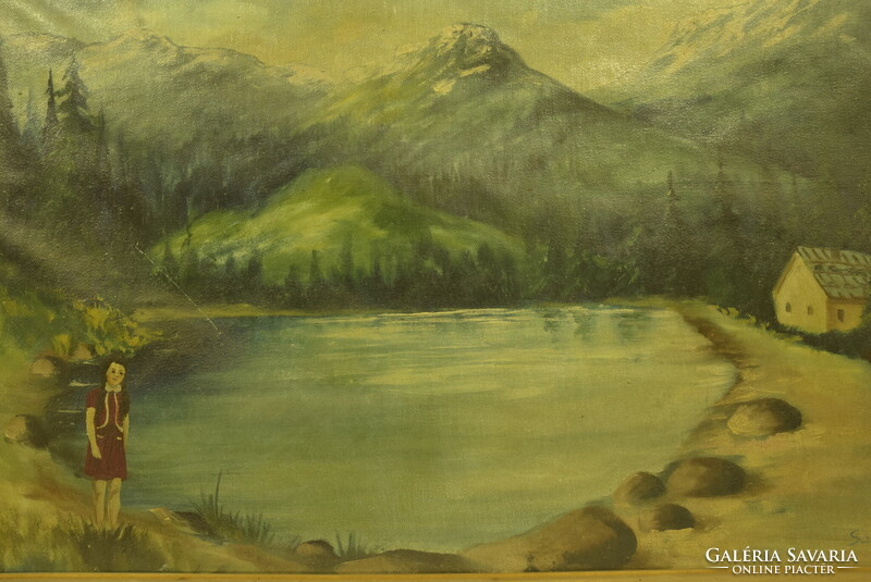 Szigethy jelzéssel: Tájkép, fa keretben -  jelzett festmény 80X50 cm