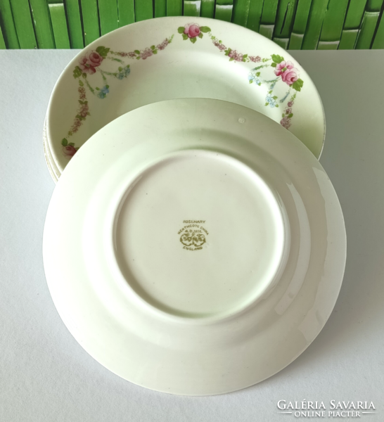 5 DB GYÖNYÖRŰ RÉGI RÓZSÁS GIRLANDOS ANGOL PORCELÁN SÜTIS TÁNYÉR