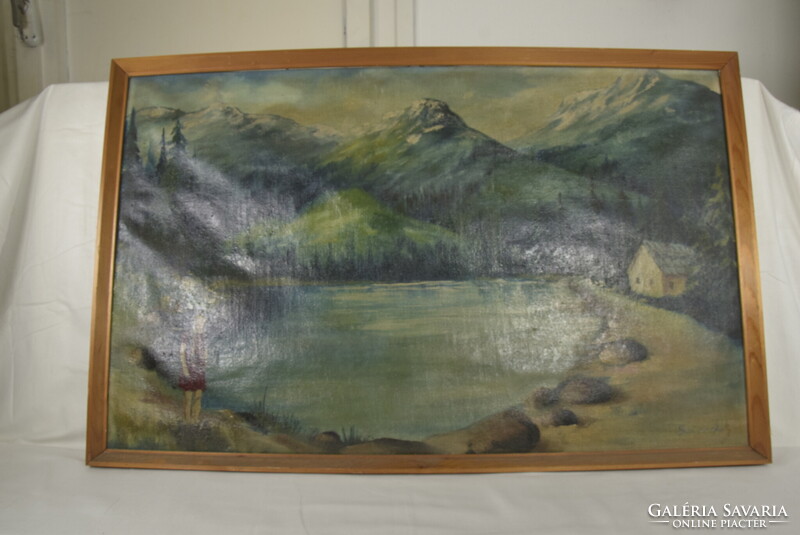Szigethy jelzéssel: Tájkép, fa keretben -  jelzett festmény 80X50 cm