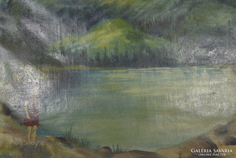 Szigethy jelzéssel: Tájkép, fa keretben -  jelzett festmény 80X50 cm