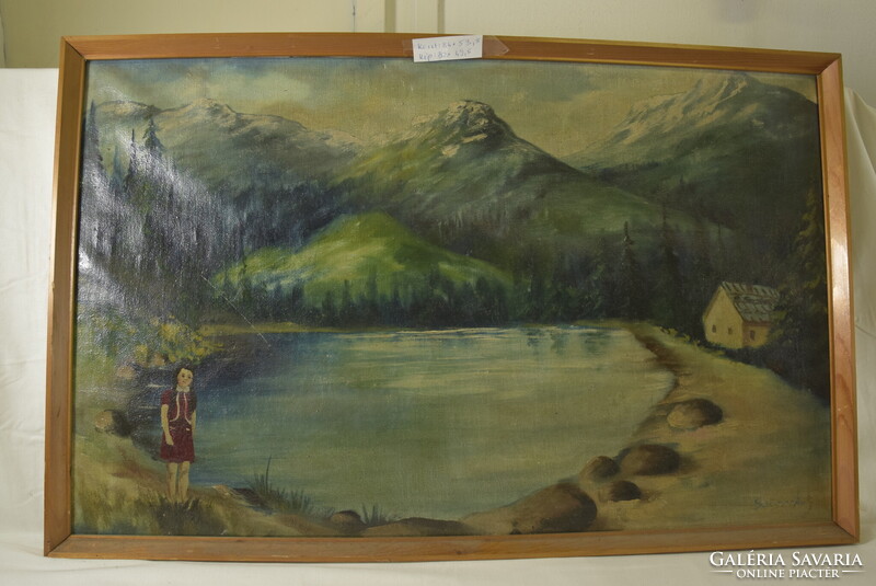 Szigethy jelzéssel: Tájkép, fa keretben -  jelzett festmény 80X50 cm