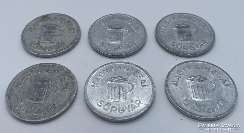6 db Nagykanizsai sör token, bárca, tikett, zseton