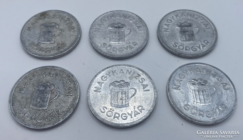 6 db Nagykanizsai sör token, bárca, tikett, zseton