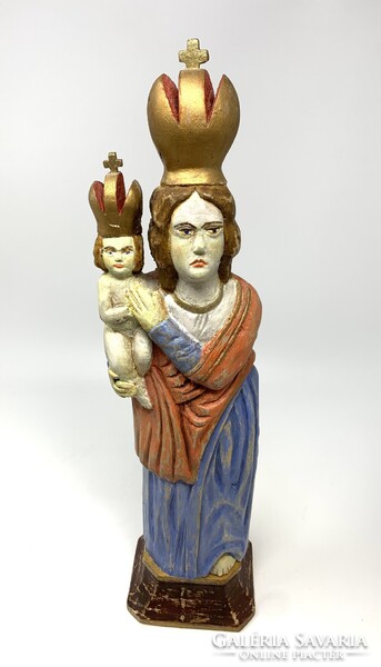 Antik Szűz Mária a kis Jézussal-  fából készült szobor 1900-as évek eleje (44cm) RZ