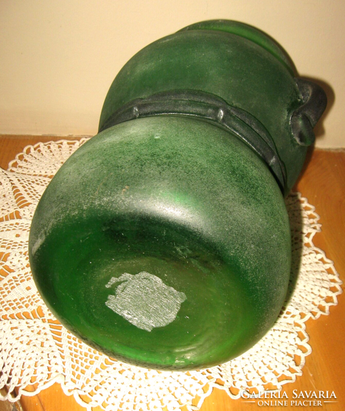 Csodás nagyméretű Murano Seguso Scavo zöld üveg váza