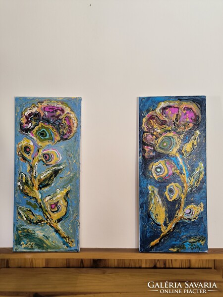 „Barátnők” – Színes virágpáros - akril festmény by Feith-Göblös Ágnes