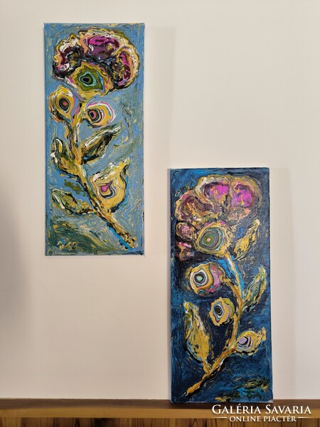 „Barátnők” – Színes virágpáros - akril festmény by Feith-Göblös Ágnes