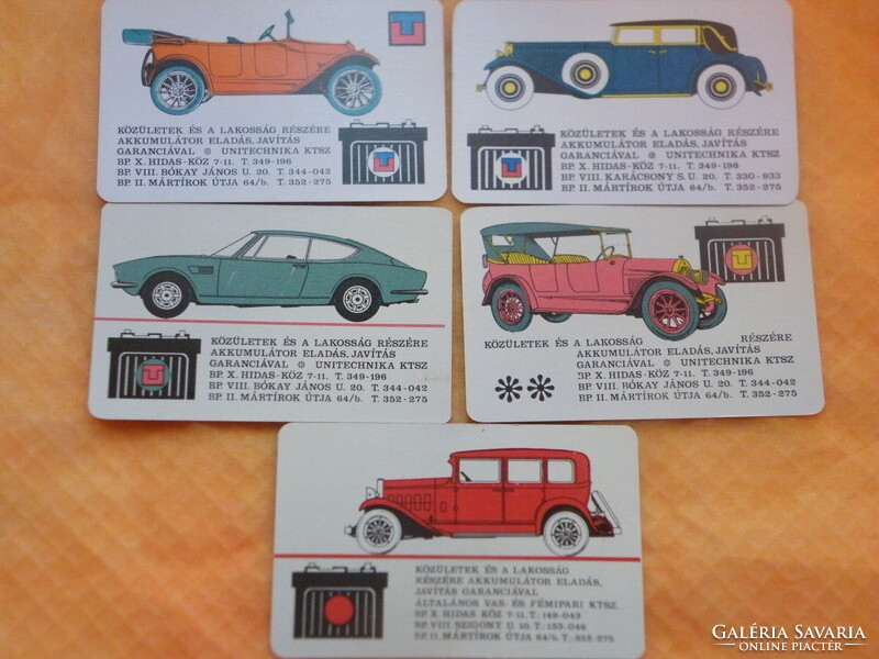 Kártyanaptár 5 db Régi Cadillac autó reklámos (Unitechnika akkumulátorok) - 1969.; 1970.; 1972. -