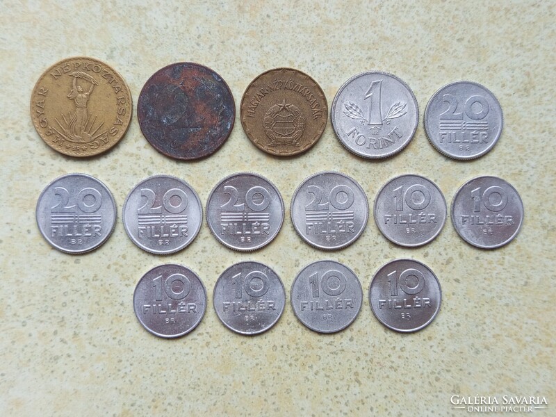 Magyarország 15 db Különböző Érme 10,20 Fillér 1,2,10 Forint 1950-1990