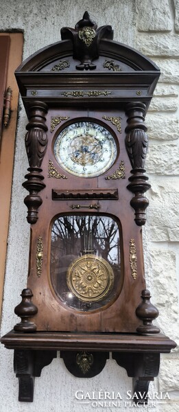 Antik cizellàlt réz díszes faragott Ónémet Bécsi rokokó különleges cizellàlt fali óra feles ütős