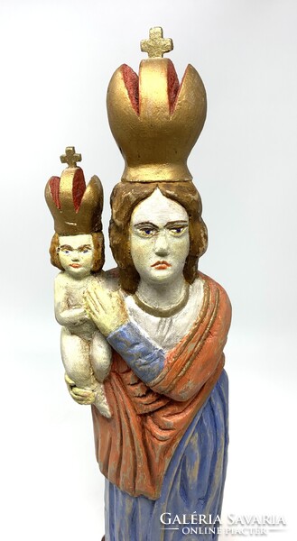 Antik Szűz Mária a kis Jézussal-  fából készült szobor 1900-as évek eleje (44cm) RZ