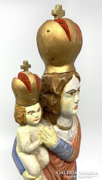 Antik Szűz Mária a kis Jézussal-  fából készült szobor 1900-as évek eleje (44cm) RZ