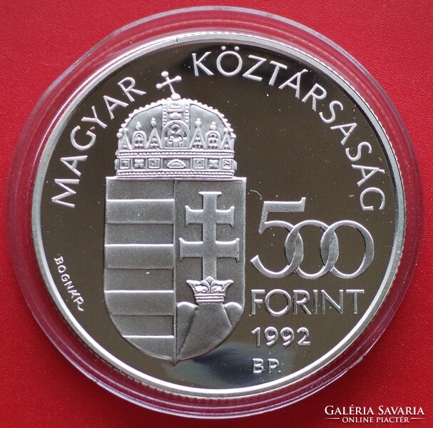 1992 évi 500 Forint tükörveret UNC. Telstar1. 1 uncia 925% ezüst.