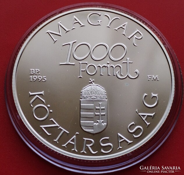 1995 évi 1.000 Forint tükörveret UNC. Régi Dunai Hajók. Hableány. 1 uncia 925% ezüst.