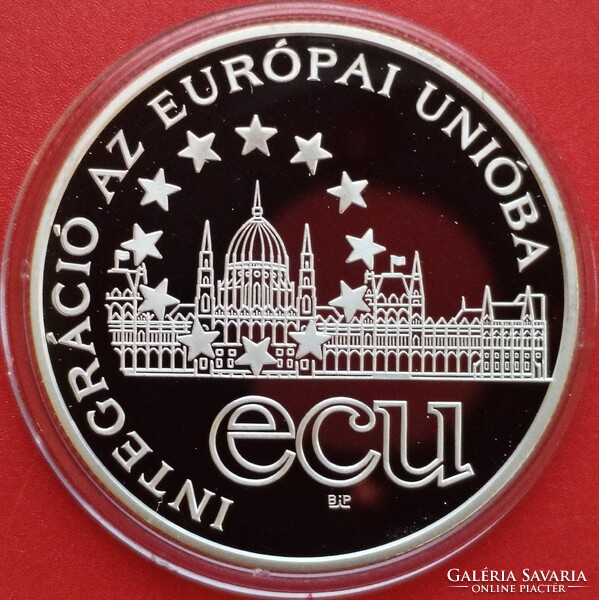 1995 évi 1.000 Forint tükörveret UNC. ECU. Integráció az Európai Unióba. 1 uncia 925% ezüst.